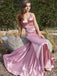 Pink Satin Deep V-neck Spaghetti Straps Long Evening Prom Dresses, Mermaid Sheath Sleeveless Floor-length Prom Dress, PM0576