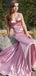 Pink Satin Deep V-neck Spaghetti Straps Long Evening Prom Dresses, Mermaid Sheath Sleeveless Floor-length Prom Dress, PM0576