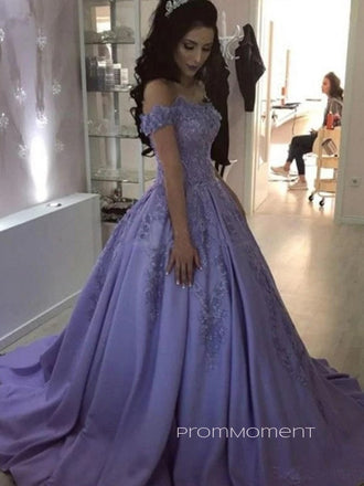 Off Shoulder Purple A-line Long Evening Prom Dresses, Strapless Prom Dress, PM0580