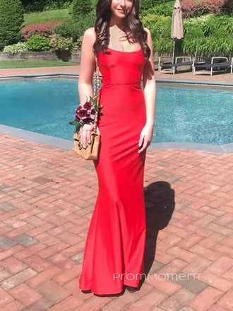 Popular Spaghetti Straps Mermaid Long Evening Prom Dresses, Sexy Backless Sheath Prom Dress, PM0582