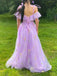 Purple A-line Off Shoulder Long Evening Prom Dresses, Beautiful V-neck Prom Dress, PM0586