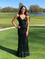 V-neck Spaghetti Straps Backless Mermaid Long Evening Prom Dresses, Sequins Sleeveless Prom Dress, PM0588