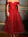 Off Shoulder V-neck Sparkly Long Evening Prom Dresses, Red A-line Prom Dress, PM0589