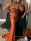 Sparkly Strapless Orange V-neck Long Evening Prom Dresses, Mermaid Sheath Sleeveless Prom Dress, PM0591