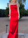 Spaghetti Straps Red Satin Mermaid Long Evening Prom Dresses, Sexy Backless Sleeveless Prom Dress, PM0593
