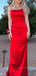 Spaghetti Straps Red Satin Mermaid Long Evening Prom Dresses, Sexy Backless Sleeveless Prom Dress, PM0593