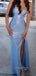 Sexy Deep V-neck Spaghetti Straps Mermaid Long Evening Prom Dresses, Side Slit Backless Sparkly Prom Dress, PM0596