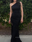 One Shoulder High Slit Mermaid Long Evening Prom Dresses, Black Sleeveless Prom Dress, PM0597