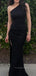 One Shoulder High Slit Mermaid Long Evening Prom Dresses, Black Sleeveless Prom Dress, PM0597