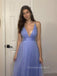 Sexy Deep V-line Purple A-line Long Evening Prom Dresses, Spaghetti Straps Sleeveless Prom Dress, PM0599