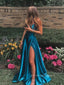 Beautiful High Slit Satin Mermaid Long Evening Prom Dresses, Sleeveless A-line Backless Prom Dress, PM0603