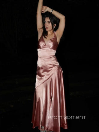 V-neck Halter Sleeveless Mermaid Long Evening Prom Dresses, Satin Backless Prom Dress, PM0610