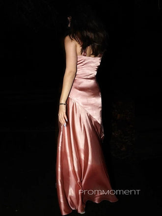 V-neck Halter Sleeveless Mermaid Long Evening Prom Dresses, Satin Backless Prom Dress, PM0610