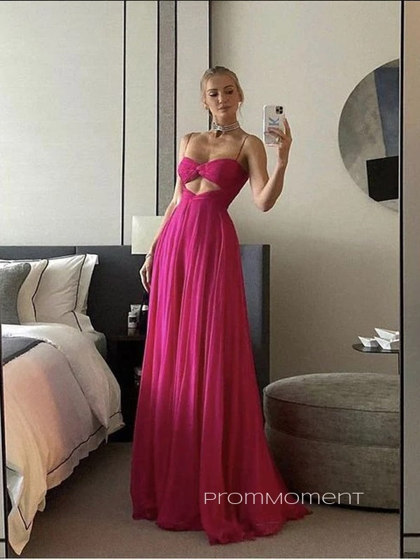 Spaghetti Straps A-line Long Evening Prom Dresses, Sleeveless Backless Prom Dress, PM0611