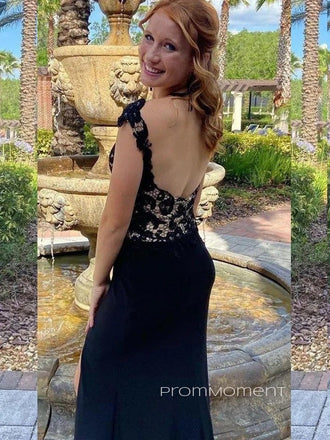 Elegant Side Slit Mermaid Black Long Evening Prom Dresses, PM0617