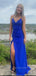 Spaghetti Straps Sexy Backless Mermaid Long Evening Prom Dresses, Side Slit V-neck Prom Dress, PM0618