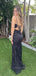 Black Sparkly V-neck Mermaid Spaghetti Straps Long Evening Prom Dresses, High Slit Prom Dress, PM0621