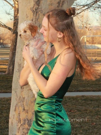 Deep V-neck Satin Mermaid Long Evening Prom Dresses, Straps V-back Sheath Prom Dress, PM0625