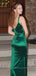 Deep V-neck Satin Mermaid Long Evening Prom Dresses, Straps V-back Sheath Prom Dress, PM0625