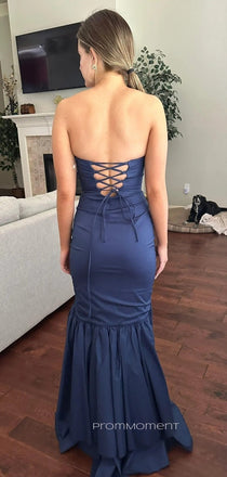 Strapless Sleeveless Mermaid Long Evening Prom Dresses, Side Slit Backless Prom Dress, PM0626