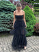 Black Tulle A-line Spaghetti Straps Long Evening Prom Dresses, Sleeveless Backless Prom Dress, PM0627