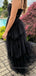 Black Tulle A-line Spaghetti Straps Long Evening Prom Dresses, Sleeveless Backless Prom Dress, PM0627