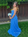 Strapless Sweetheart Seleevelss A-line Long Evening Prom Dresses, Blue Backless Prom Dress, PM0630