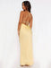 Satin V-neck Mermaid Yellow Long Evening Prom Dresses, Spaghetti Straps Backless Prom Dress, PM0631