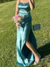 Backless Spaghetti Straps Satin Long Evening Prom Dresses, Side Slit Prom Dress, PM0635