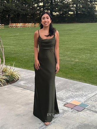 Simple Spaghetti Straps Satin Mermaid Long Evening Prom Dresses, Side Slit Prom Dress, PM0638