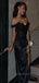 Off Shoukder V-neck Side Slit Long Evening Prom Dresses, Black Sparkly Strapless Prom Dress, PM0642