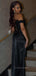 Off Shoukder V-neck Side Slit Long Evening Prom Dresses, Black Sparkly Strapless Prom Dress, PM0642