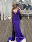 Deep V-neck Side Slit Sheath Backless Mermaid Long Evening Prom Dresses, Spaghetti Straps Floor-length Purple Prom Dress, PM0643