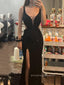 Deep V-neck Sparkly Mermaid Backless Long Evening Prom Dresses, Side Slit Straps Prom Dress, PM0645