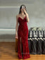 V-neck Spaghetti Straps Red Sequins Long Evening Prom Dresses, Side Slit Mermaid Prom Dress, PM0646