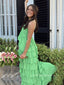 Spaghetti Straps A-line Sleeveless Long Evening Prom Dresses, Green Chiffon Prom Dress, PM0648