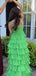 Spaghetti Straps A-line Sleeveless Long Evening Prom Dresses, Green Chiffon Prom Dress, PM0648