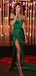 Off Shoulder Satin High Slit Floor-length Long Evening Prom Dresses, Mermaid Green Prom Dress, PM0651