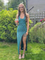 High Slit Straps Backless Long Evening Prom Dresses, Mermaid Sheath Sleeveless Prom Dress, PM0655