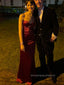Spaghetti Straps Mermaid Sweetheart Long Evening Prom Dresses,  Burgundy Satin Sleeveless Prom Dress, PM0660