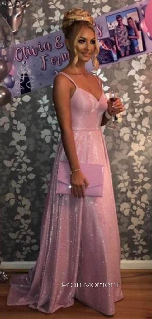 Beautiful Pink A-line Sparkly V-neck Long Evening Prom Dresses, Spaghetti Straps Prom Dress, PM0665 (Copy)