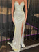 Ivory Strapless V-neck High Slit Long Evening Prom Dresses, Mermaid Floor-length Sleeveless Prom Dress, PM0666