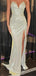 Ivory Strapless V-neck High Slit Long Evening Prom Dresses, Mermaid Floor-length Sleeveless Prom Dress, PM0666