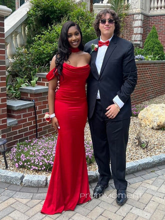 Mermaid Off Shoulder Red Long Evening Prom Dresses, Strapless Prom Dress, PM0673