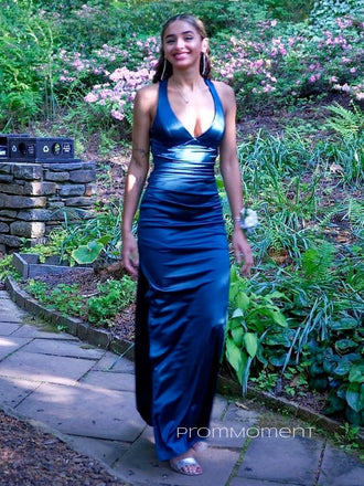 Deep V-neck Straps Backless Meimaid Long Evening Prom Dresses, Side Slit Prom Dress, PM0676