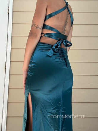 Deep V-neck Straps Backless Meimaid Long Evening Prom Dresses, Side Slit Prom Dress, PM0676