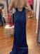Deep V-neck Spaghetti Straps Sequins Long Evening Prom Dresses, Sparkly Side Slit Mermaid Prom Dress, PM0677