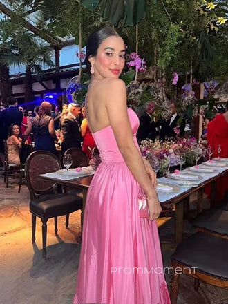 Strapless Sleeveless Beautiful A-line Long Evening Prom Dresses, Backless Pink Prom Dress, PM0679