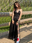 V-neck Side Slit A-line Sleeveless Long Evening Prom Dresses, Backless Prom Dress, PM0681