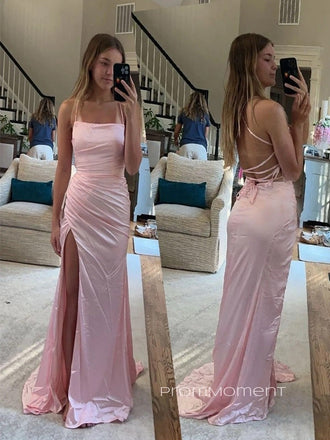 Spaghetti Straps Mermaid High Slit Long Evening Prom Dresses,Sleeveless Prom Dress, PM0683